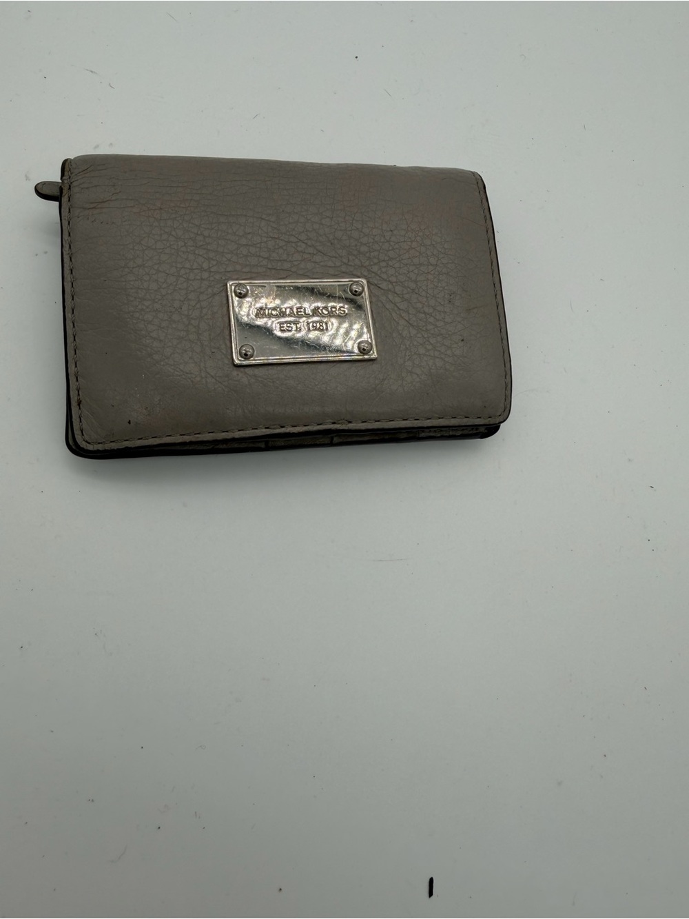 Michael Kors Taupe Leather Card Holder with Logo Plaque